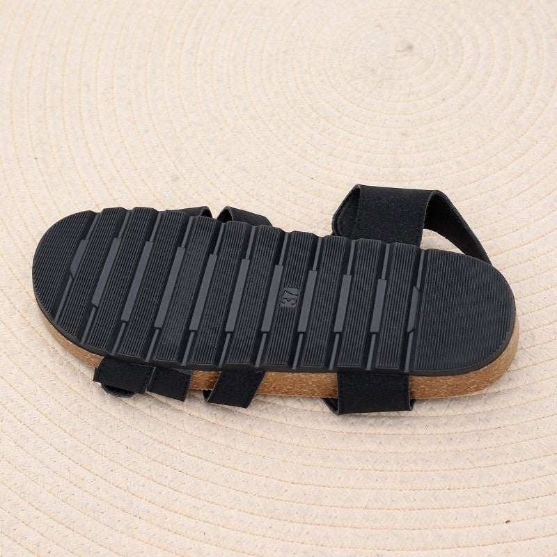 2025 Hot selling Retro Buckle Strap Cork Sandals Women Summer Cross Strap Flat Sandals Woman Comfortable Non Slip Shoes