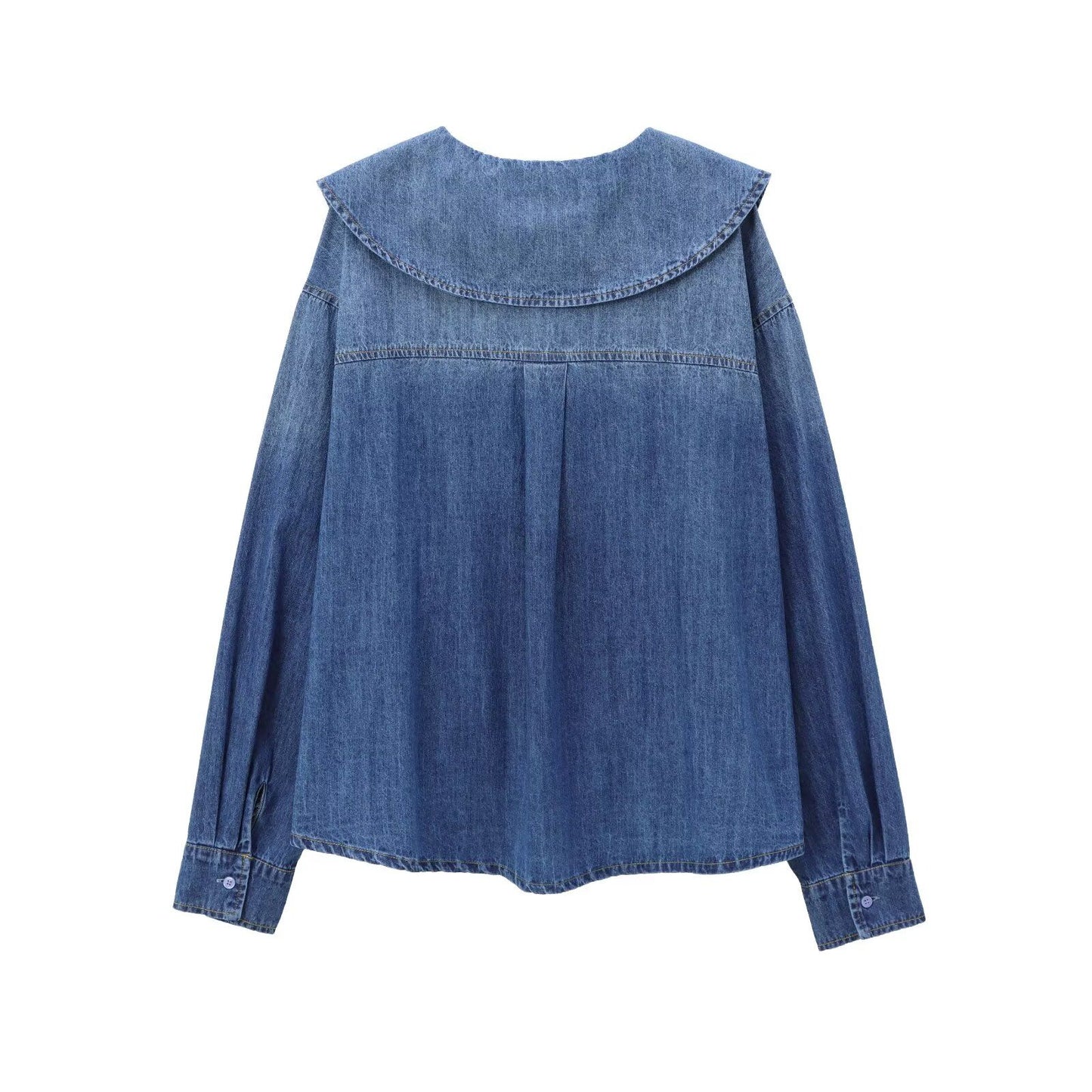 DiYiG WOMAN 2024 Autumn and Winter New Fashion Lazy Style Denim Shirt Chic Doll Collar Button Versatile Top Blouses Mujer