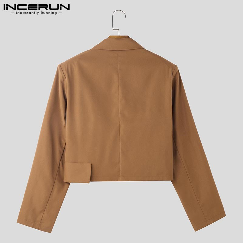 Fashion Well Fitting Tops INCERUN New Men Deconstruct Metal Buckle Suit Coat Casual Streetwear Cropped Long Sleeved Blazers 2025