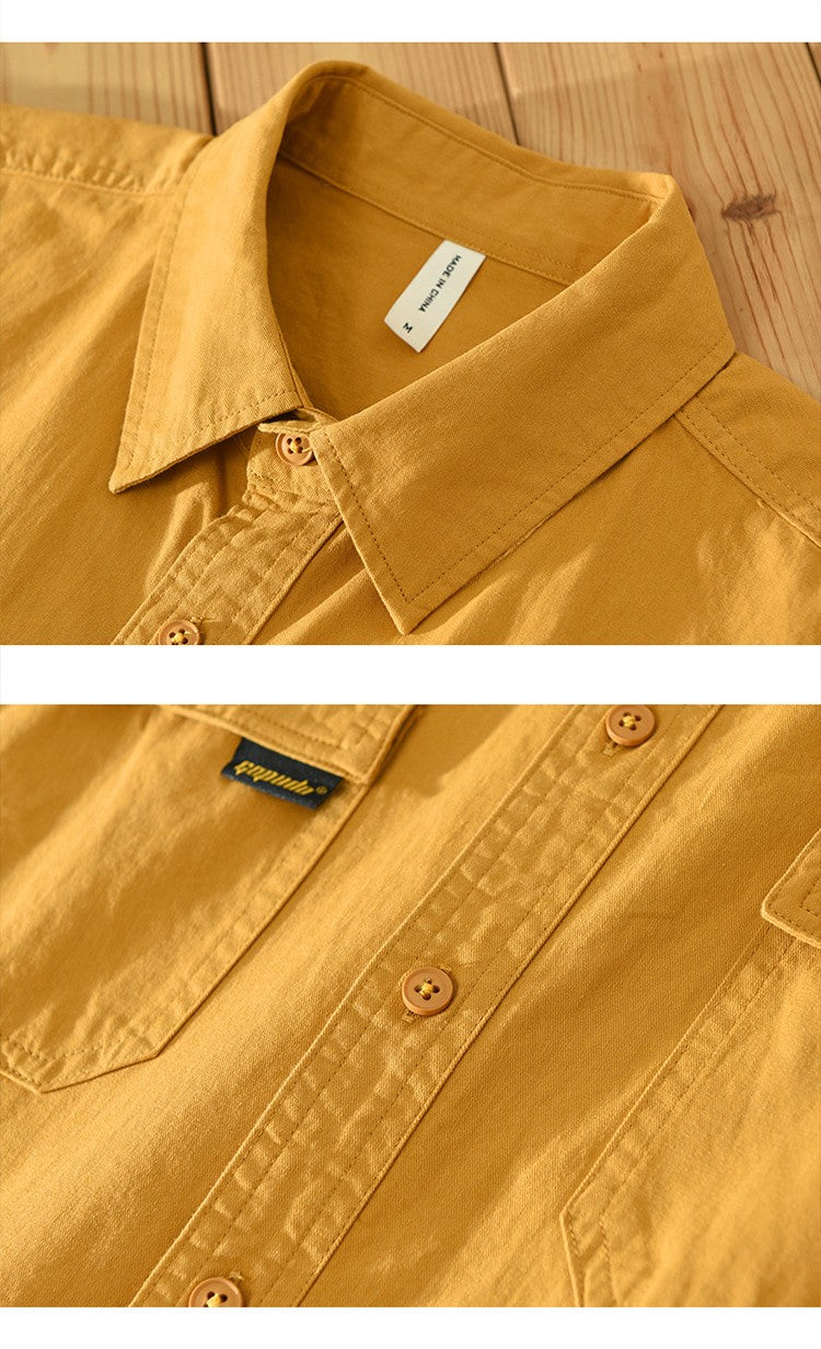 Retro Male Cargo Shirt Jacket Cotton Uniform Light Casual Work Safari Style Shirts Mens Handsome Trendy Versatile Loose Tops