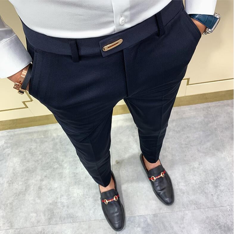 Spring 2025 Men Pants Korean Slim Fit Men Casual Ankle Length Pants Streetwear Men High Quality Black Gray Khaki Dress Suit Pant