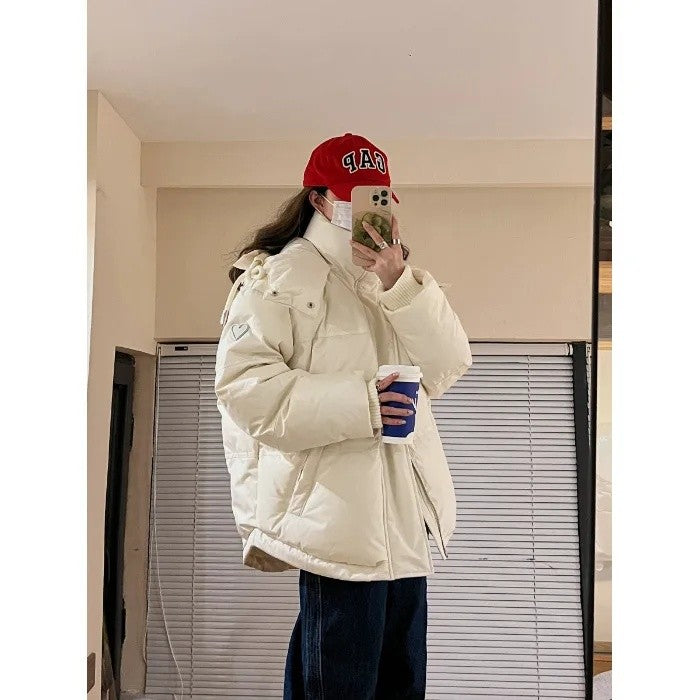 Winter Grey Heart Shaped Short down Cotton Jacket Men Women Couple Bread Style Outerwear Unique Design Sensation Coat