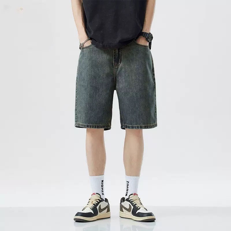 Summer men's seven inch jeans fashion design men's jeans slim fit straight leg short jeans casual loose wide leg denim shorts