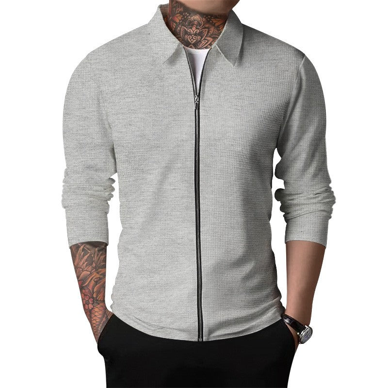 2024Summer Popular Waffle Outdoor Polo Collar Jacket Men's Coat Nick Garment Casual Sports Zipper Cardigan Long Sleeve Coat