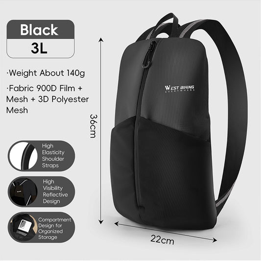 WEST BIKING Portable Lightweight Cycling Backpack Multi-Pocket Design Reflective Water Repellent Trekking Backpack Elastic Strap