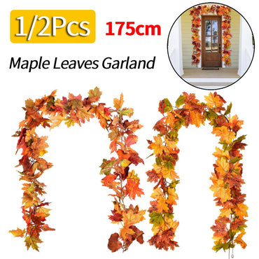 1/2Pcs 175cm Artificial Fall Maple Leaf Garland Fake Plants Autumn Decor Leaves Vine for Thanksgiving Halloween Decoration Gifts