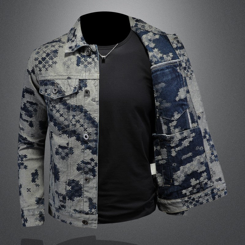Brand Retro Denim Jacket for Men 2025 Spring Fashion Jacquard Casual Denim Jackets Social Hip-hop Streetwear Cowboy Coats