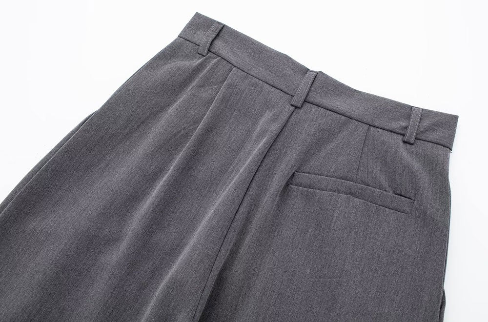 TRZA Women Fashion With Darts Front Pockets Wide Leg Pants Vintage High Waist Zi