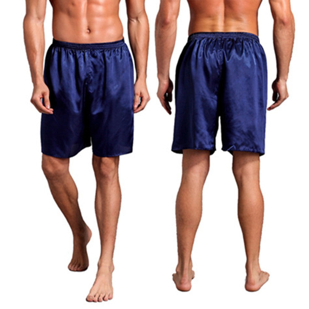 Men Casual Home Nightwear Silk Satin Pajamas Shorts Soft Pyjamas Pants Sleep Comfortable Bottoms Solid Color Breathable Boxer