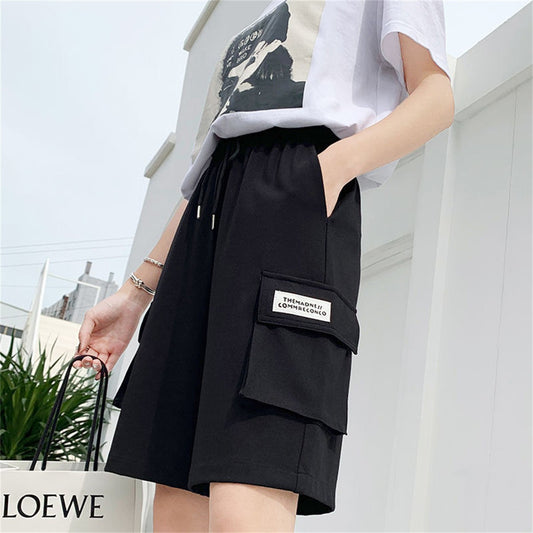 2025 Y2K Cargo Shorts Women Harajuku Black Oversized Wide Leg Shorts Summer Streetwear Fashion High Waist Baggy Short Pants New