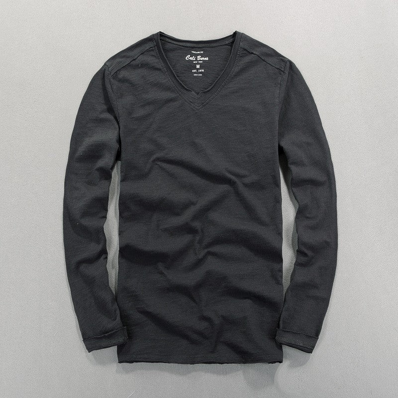 Fashionable Bamboo Cotton Long Sleeve Vintage T-shirts Men Casual Thin Tops Tees Comfortable Tshirt Distressed T-shirt