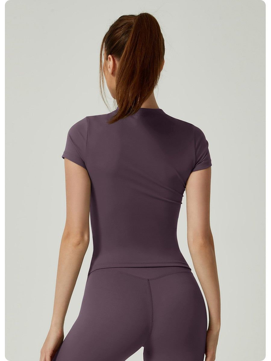 New Women Running Sports T Shirt Summer Short Sleeve Round Neck Breathable Stretchy GYM Yoga Slim Fitness Active Top Tee