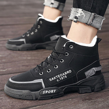 Winter Snow Boots Men'S Outdoor Hiking Velvet Thick Thermal Cotton High Top Casual Trend High Help Work Boots Mechanic Stuff