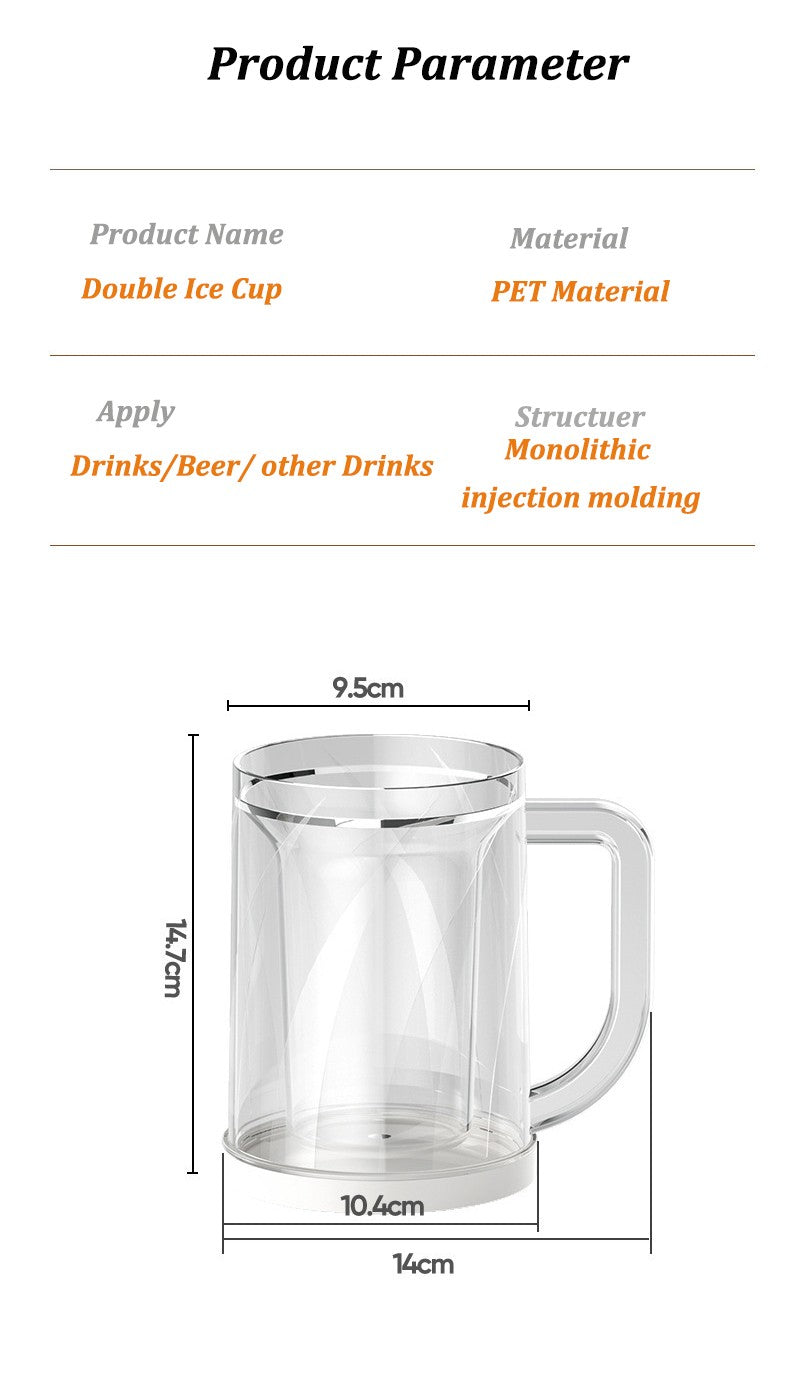 Canecas de Cerveja de Parede Dupla com Gel Congelante, Canecas de Uísque Transparentes com Alça para Bar e Copos de Bebida para Uso Externo