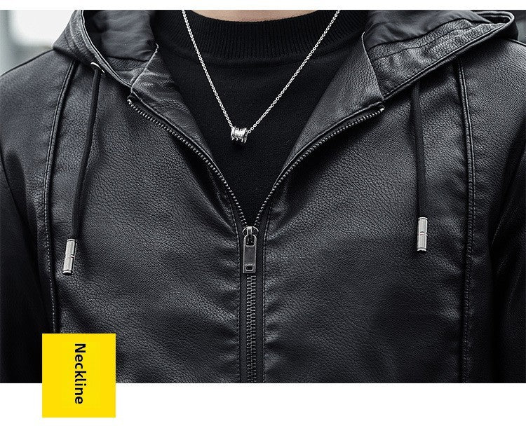 Men's Leather Jacket, Men's Hoodie, Slim-fit Korean Style Biker Casual Coat