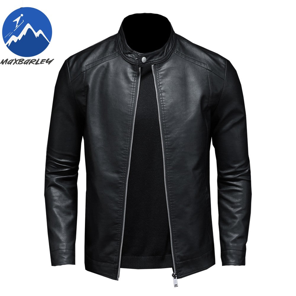 Spring Autumn Leather Jacket Men Stand Collar Slim Pu Leather Jacket Fashion Motorcycle Causal Coat Mens Moto Biker Leather Coat