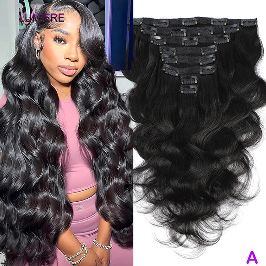 Body Wave Clips In Human Hair Extensions Brazilian 100% Virgin Raw4B 4C Afro Kinky Culy Hair Clips in 8Pcs/Set For Women 18A