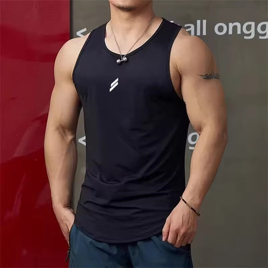 2025 Summer Men's tank top Casual Round Neck Mesh Undershirt Shirt Sports Fitness Tops Sleeveless Vest Quick Dry training vest