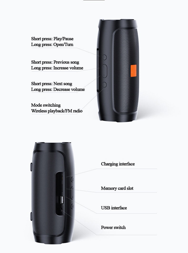 Caixa de som Bluetooth JBJ007, subwoofer, alto-falante estéreo portátil pequeno para ambientes externos, alto-falante sem fio Bluetooth inteligente para casa