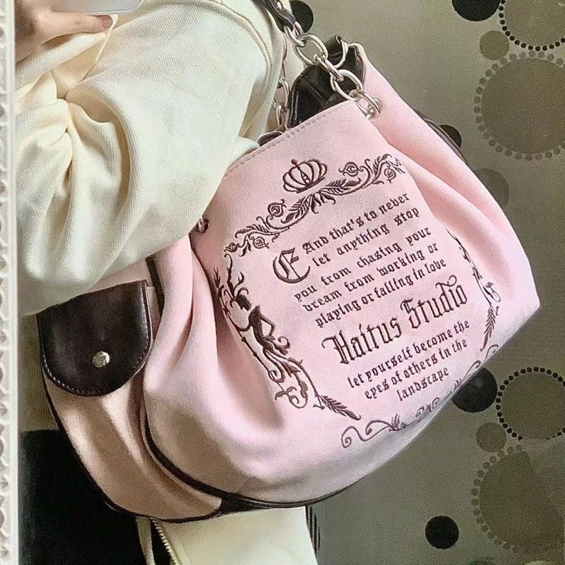 bags woman season 2024 spring summer Y2k Shoulder Bag embroidery vintage handbags Large capacity letter bag pink bag