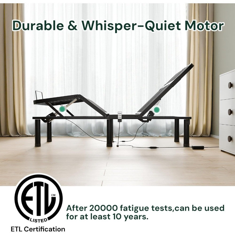 Adjustable Bed Frame, Wired Remote Control, Independent Head and Foot Incline, Electric Bed Frame Base, Adjustable Bed Leg