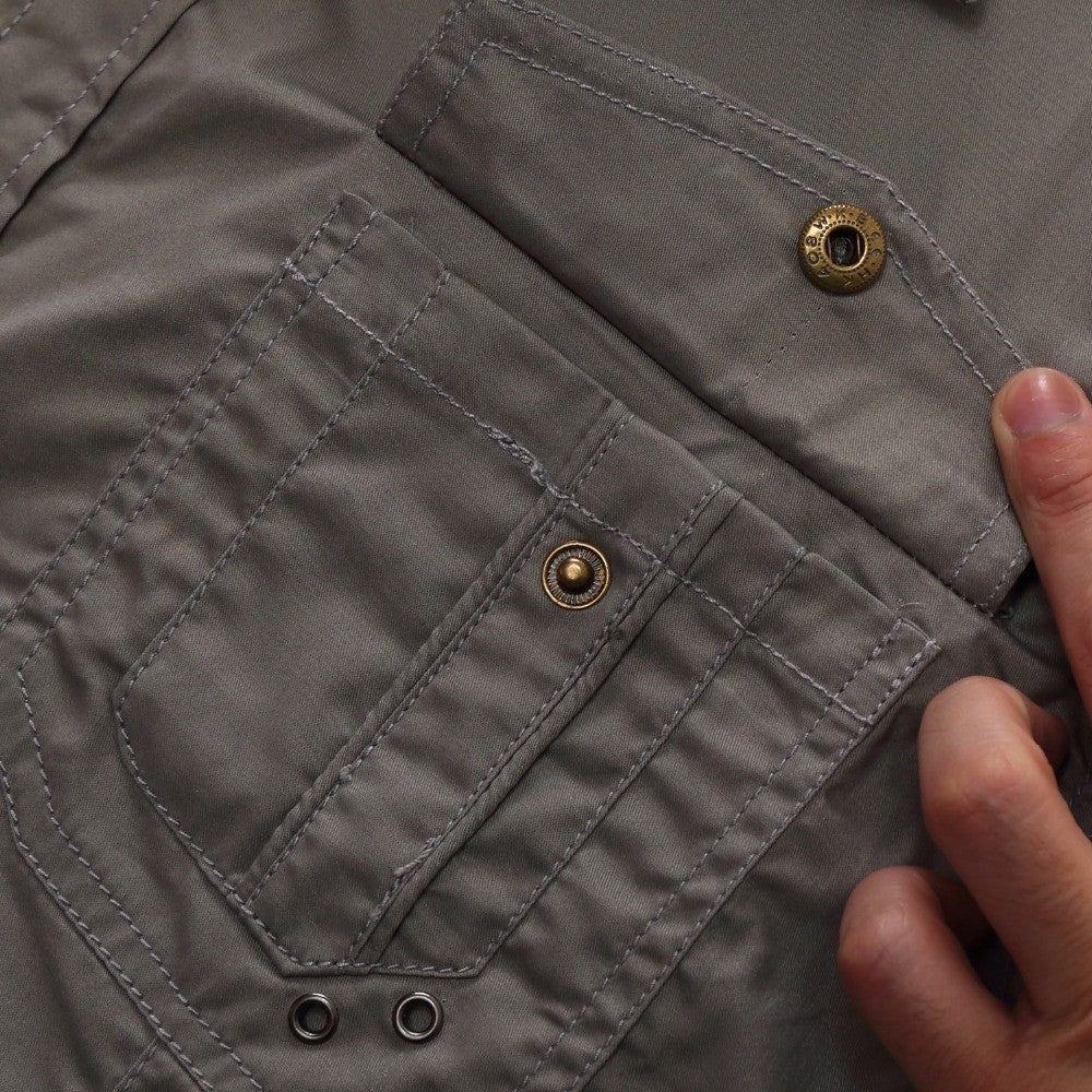 2022 New Arrive Mens Cargo Shirt Men Casual Shirt Solid Short Sleeve Shirts Multi Pocket Work Shirt Plus Size 100% Cotton