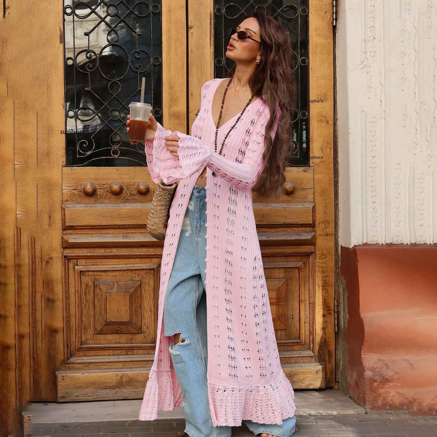 Hollow Breasted Sweater Long Dress Women Summer Party Dresses Cover Up Elegant S
