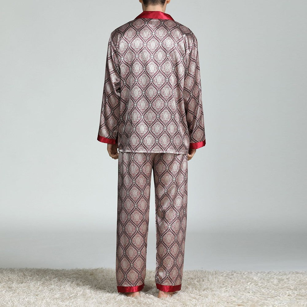 Mens Satin Silk Pajama Sets Sleepwear Casual Nightgown Loose Loungewear Pajamas Pijamas Autumn New Print Nightwear Homewear