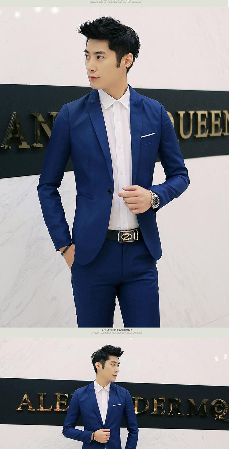 Summer Men's Casual Suit Fashion Business Office Trendy Non-ironing Anti-wrinkle Suit Jacket Solid Color Slim Fit Men's Suit