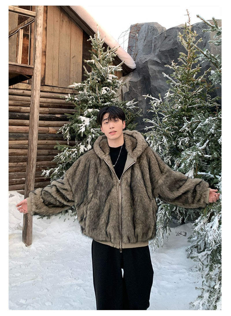 Pi Shuai Coat 2024 Winter Autumn/Winter New Men New Style Fox Imitation Fur Coat Leather Fashion Loose Thick Warm Coat Commuter