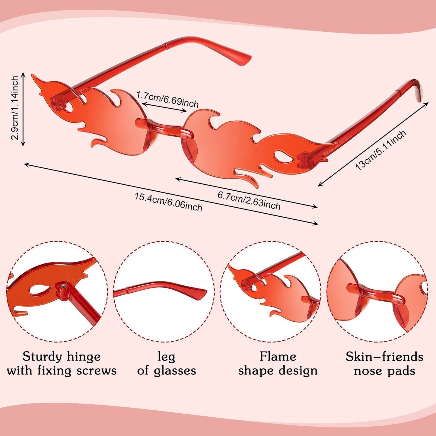 12-120Pcs Fire Flame Sunglasses Rimless Fire Sunglasses Candy Color Party Sunglasses Wedding Funny Sunglasses for Guest