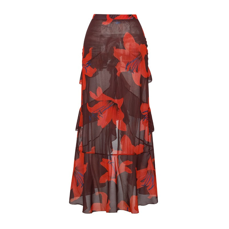 Women Sexy Bikini Set Swimsuit Lily Contrast Print Fabric Patchwork Skirt Push Up Swimsuit Biquini Bodysuit Bathing Suits