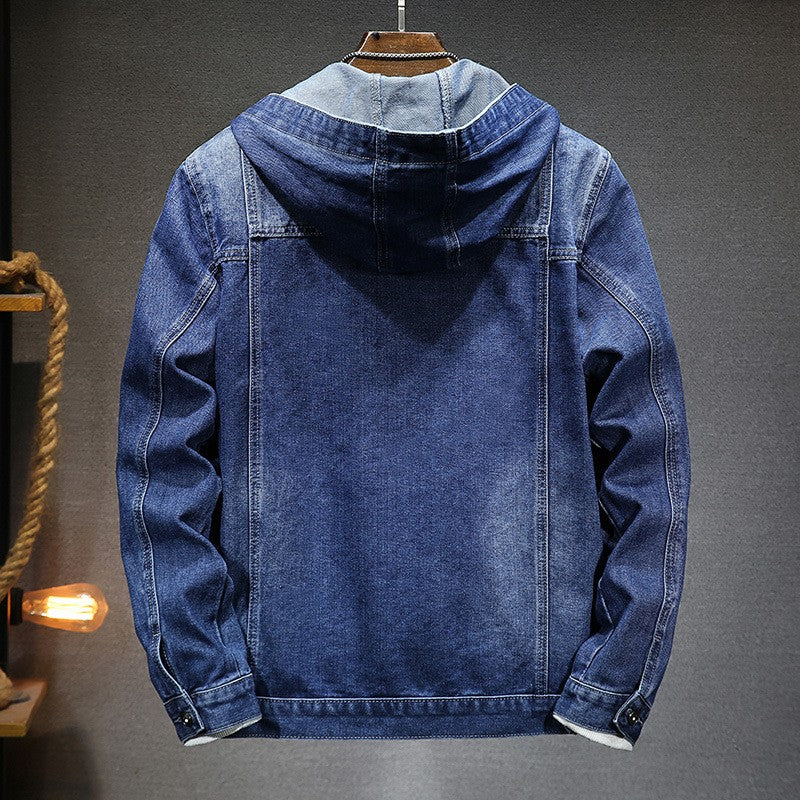 Men Denim Jackets Coats Button Coat Hooded Jacket Full Sleeve Casual Splice Regular Open Stitch Pockets Solid Spring 2025