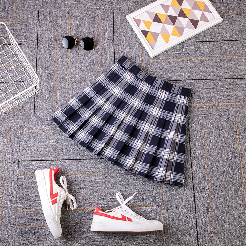 2023 Women A- line Skirt Red Plaid Skirt korean harajuku plaid skirt Spring and Autumn New Pleated High Waist Skirt