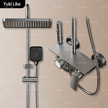 Household Aluminum Shower System Set Multifunction Rotary Knob Hot and Cold Water Pressurize Bathroom Gunmetal Gray Shower Set