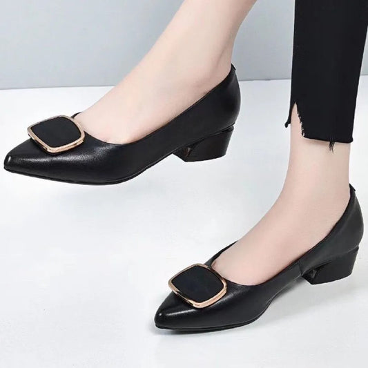 Sapatos Femininas women fashion daily black soft pu leather plus size high heel shoes lady casual sweet office career shoes a413
