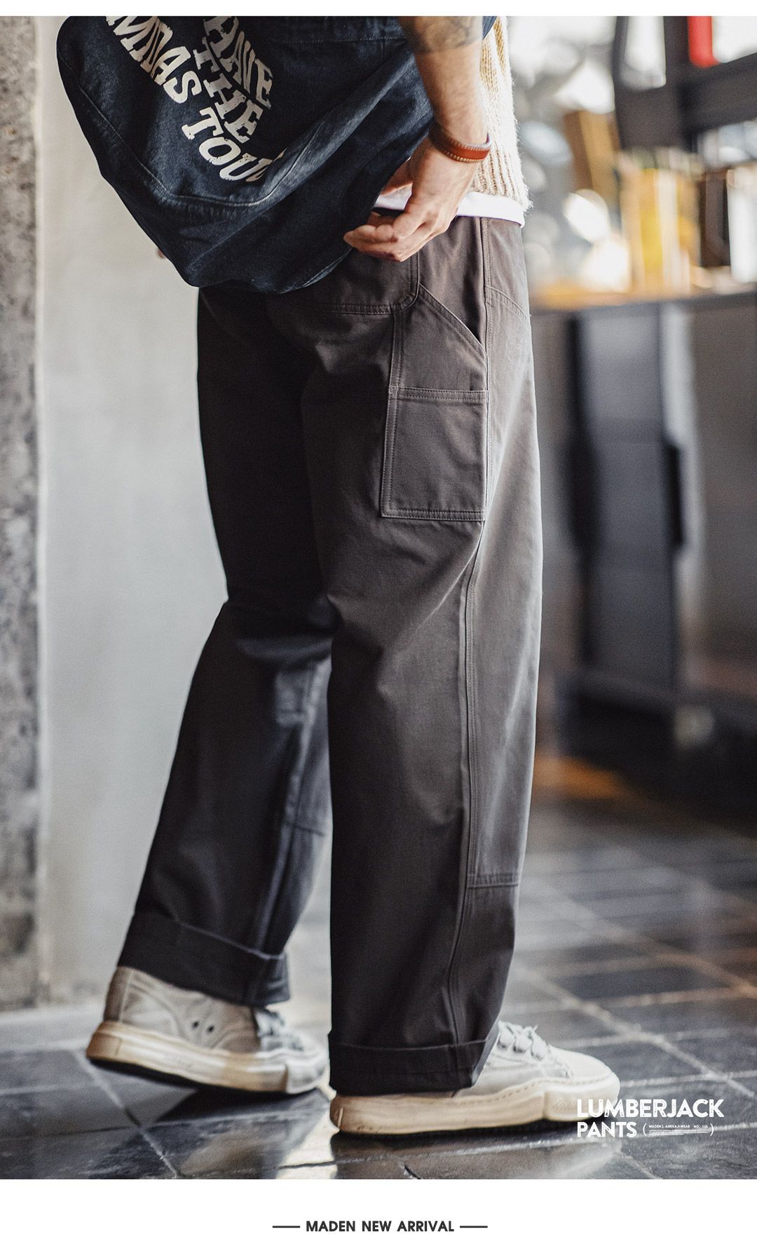 Maden Vintage Solid Logging Pants Versatile Cotton Straight Casual Lumberjack Pants with Zipper Fly and Pockets Trousers for Men