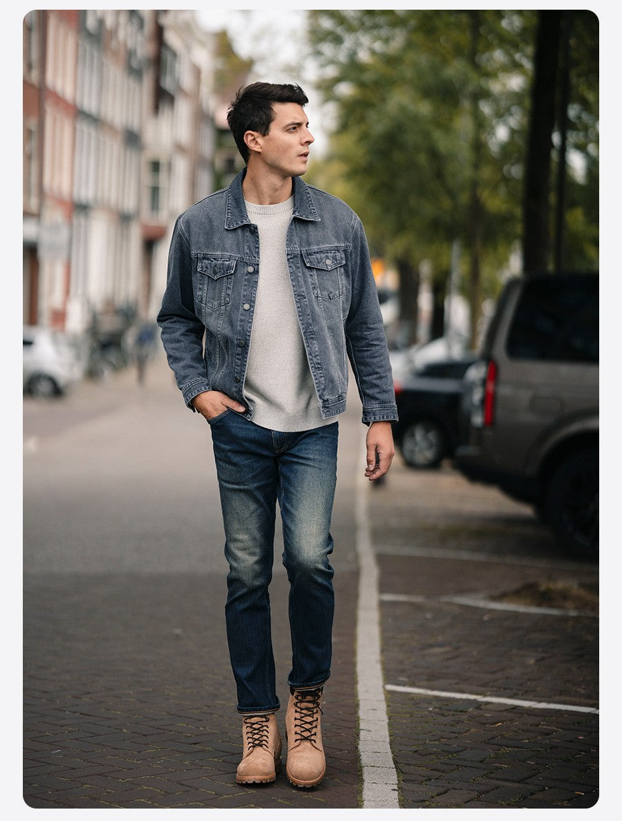 SIMWOOD 2025 Autumn New Oversize 12.5oz Classical Denim Jackets Men Washed Vintage Casual Jacket