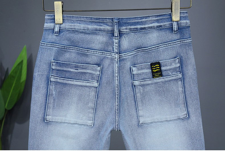 Men's Straight Casual Denim Shorts Simple Solid Color Slim Jeans Comfortable Breathable Bermuda Short Pants Summer