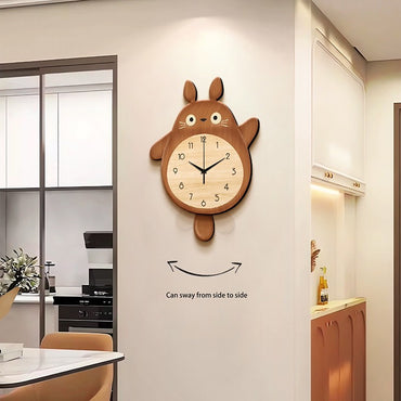 Cartoon Cat Design Hanging Clock Wooden Color Sway Wall Clock Decorative Painting Clock Restaurant Wall Decoration