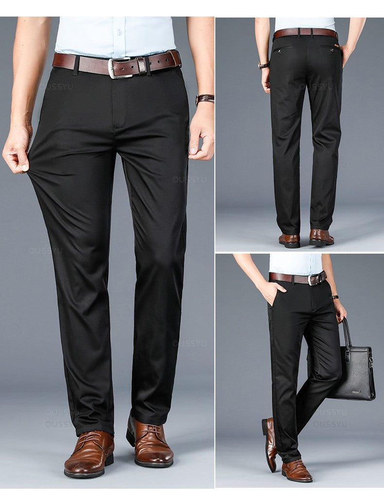 Spring Summer Straight Suit Pants Men Cotton Business Stretch Royal Blue Khaki Black Thin Office Formal Trousers Male Size 40 42
