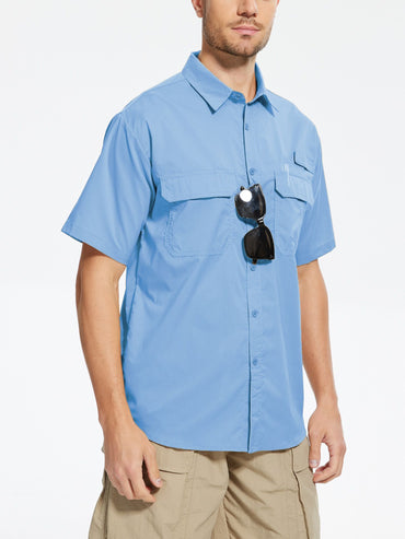 Men's UPF 50+ Short Sleeve Sun Protection Fishing Shirts, Rashguard Casual Button Down Fishing Hiking Shirt with Breathable Mesh