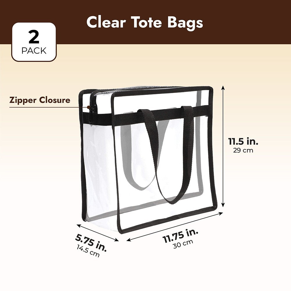 2Pcs Clear Tote Bags with Zipper Large Capacity Transparent Shoulder Bag Multipurpose Transparent Totes for Work School Gym