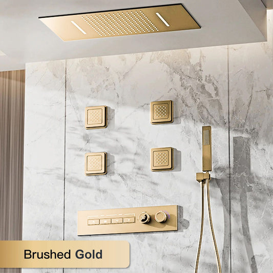 Luxury gun gray brass shower system with ceiling design Hidden LED digital display Dual control of Hot & Cold bathroom Faucet