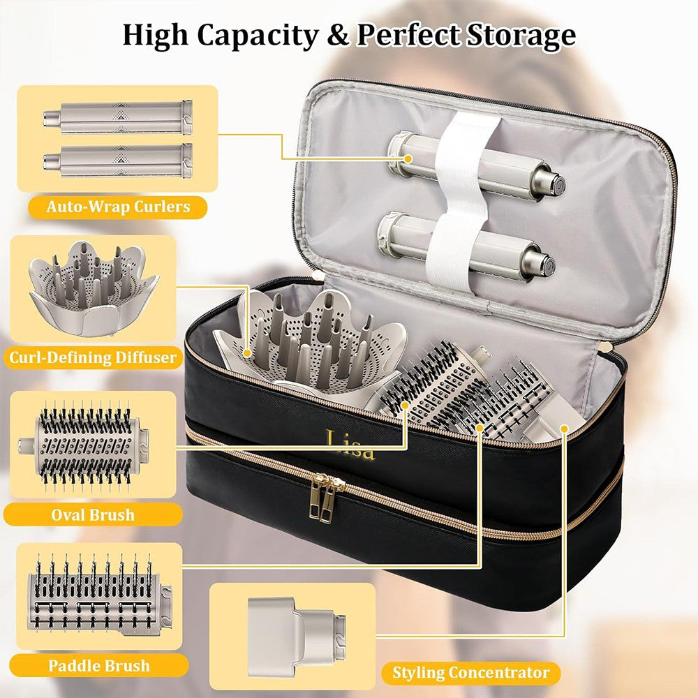 Customized name PU leather double-layer hair dryer storage bag, beauty tool box, hair curler accessories storage box