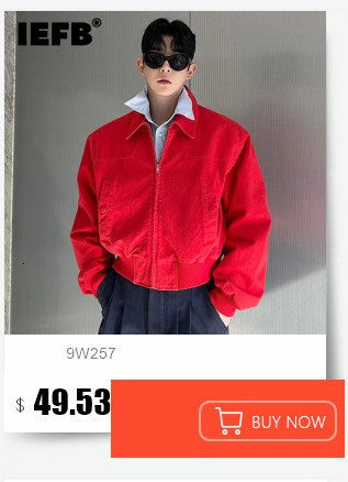 IEFB Short PU Leather Coat Men's Spring Summer Loose Turn-down Collar Coat Korean Style Trend Male Jacket Casual Top 9C5013