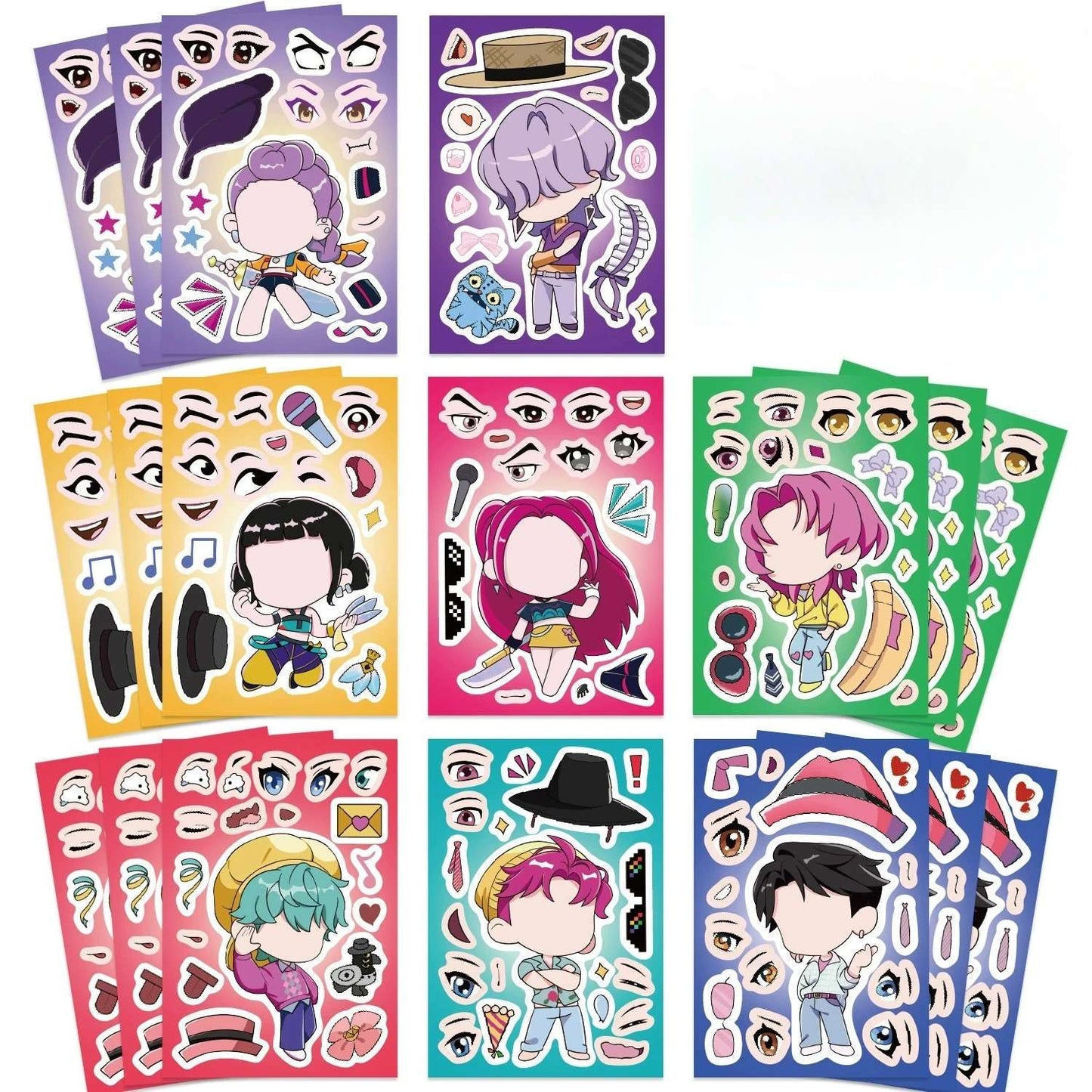 16PCS Cute Make a Face Stickers DIY Handicrafts Waterproof Puzzle Reward K-POP Stationery Stickersk Party Favors Gift