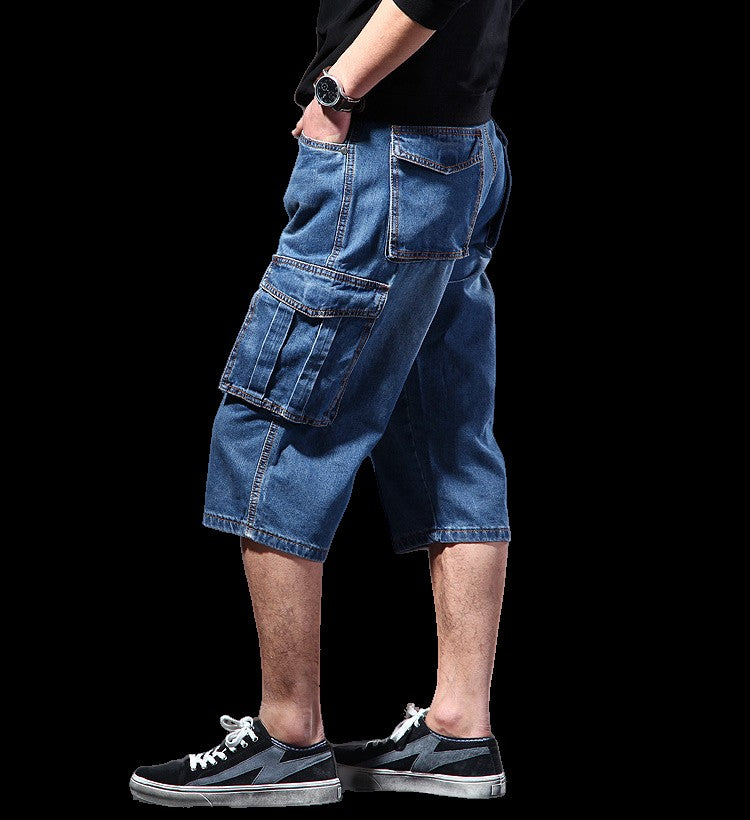 ABOORUN Mens Cargo Denim Shorts Plus Size 40 Loose Skateboard Short Jeans for Male