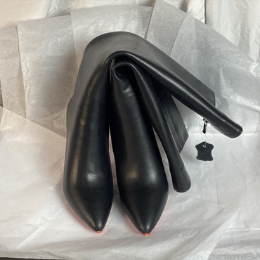 Ods Luxury Designer Sexy Pointed Toe Pole Knee High Brown Black Leather Red Sole Botas Mujer Boots For Women 8 10cm Big 41434546