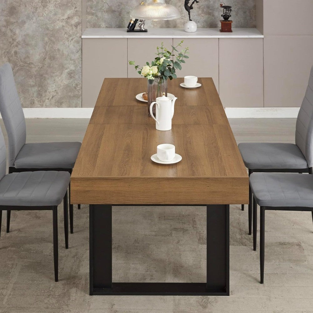 63”-79” Extendable Dining Room Table, Modern Farmhouse Wooden Kitchen Table, Long Expandable Dining Table for 6 8 10
